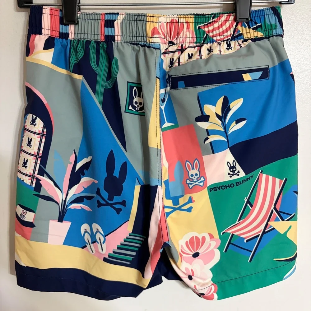 Psycho Bunny Boys Swim Trunks Size 14-16 L Large Multicolor Graphic Board Shorts
